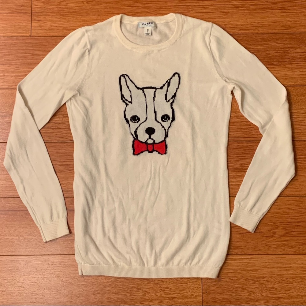 Old Navy cute dog cream white sweater
